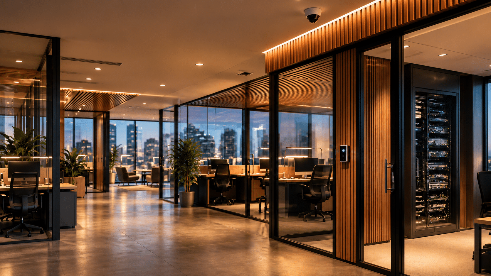 Bureaux contemporains protégés et connectés